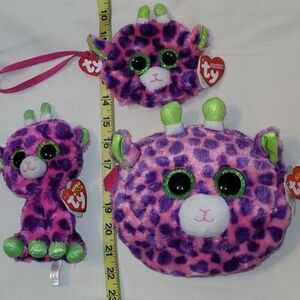 TY GILBERT GIRAFFE 2017 3PC SET: 7" Beanie Boo Plush Purse & Coin Purse Gift NEW